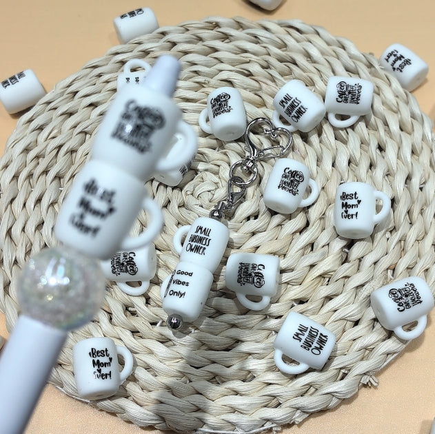 Wholesale 10pcs 3D Soft, Hot Sale, White, Random Various Patterns of Silicone Cup Beads